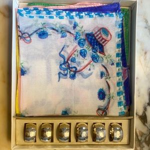 Silk cocktail napkins and sterling silver napkin rings